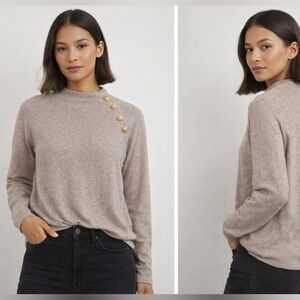 H&M Stand Collar Knit Sweater Taupe Beige Marl Raglan Sleeve XS